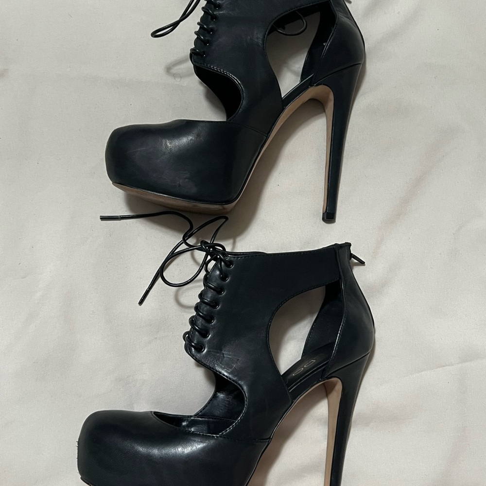 Aldo Black Lace-Up Platform Heels